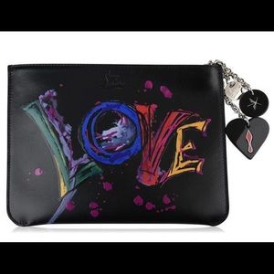 Loubicute Calf Paris Love Charms Clutch Bag